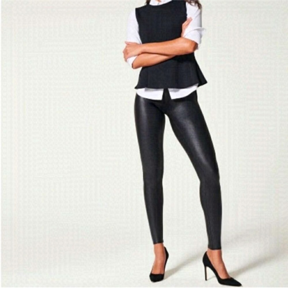 Spanx Women's Black Faux Leather Ankle Leggings - Picture 3 of 9